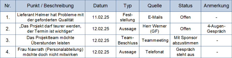 Das Projekttagebuch: Beispiel, (C) Peterjohann Consulting, 2024-2025
