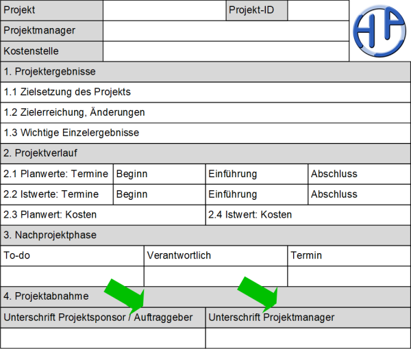 Der Projektabschlussbericht: Formular, (C) Peterjohann Consulting, 2019-2024