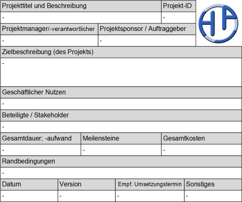 Der Projektsteckbrief: Formular (leer), (C) Peterjohann Consulting, 2021-2023