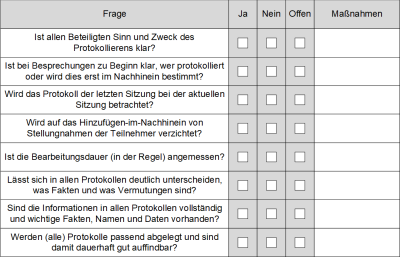 Checkliste: Ist das Protokollwesen etabliert?, (C) Peterjohann Consulting, 2021-2025
