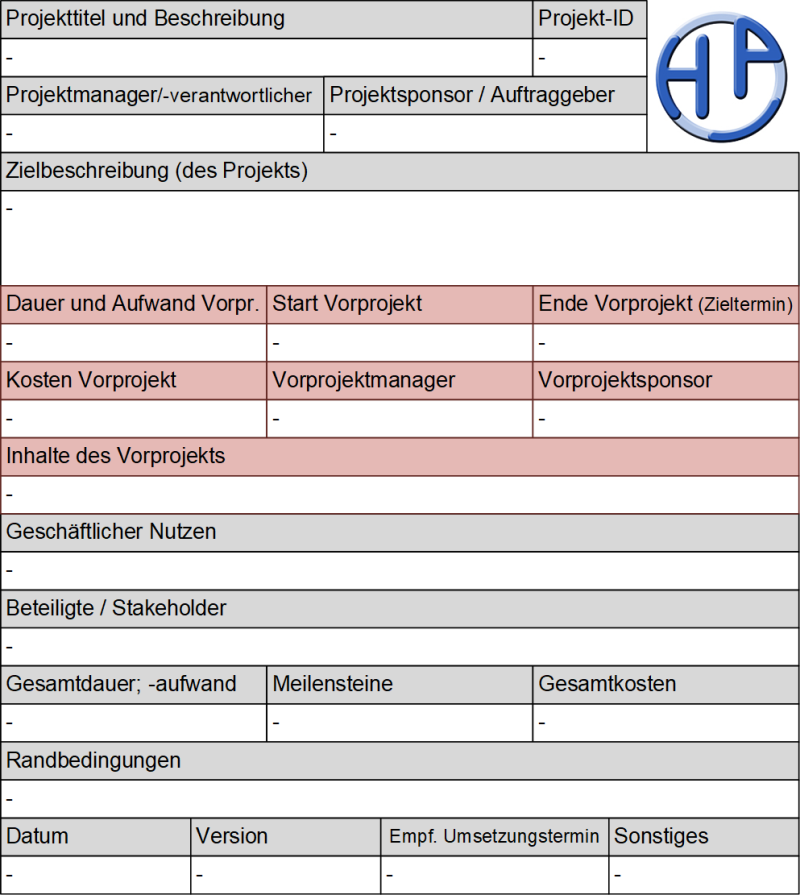Der Vorprojektantrag: Formular (leer), (C) Peterjohann Consulting, 2021-2025
