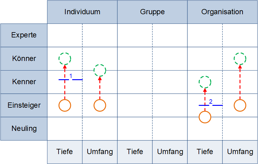 Die Kompetenzstufen für Organisationen mit Entwicklungsvorgaben